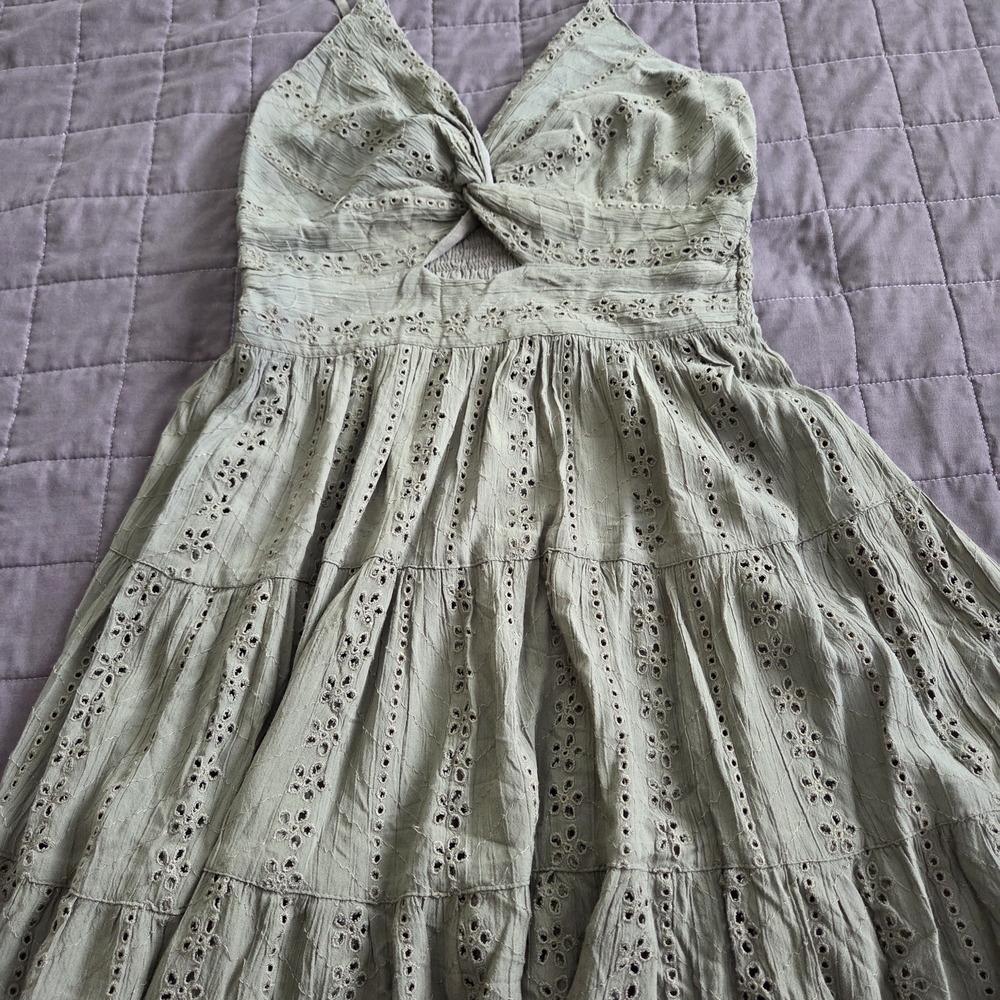 Angie Sage Green Eyelet Strapless Tie-Front Dress